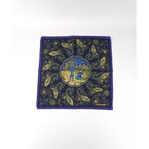 Salvatore Ferragamo Silk Square Blue Violet Hunting Print Vintage 90s